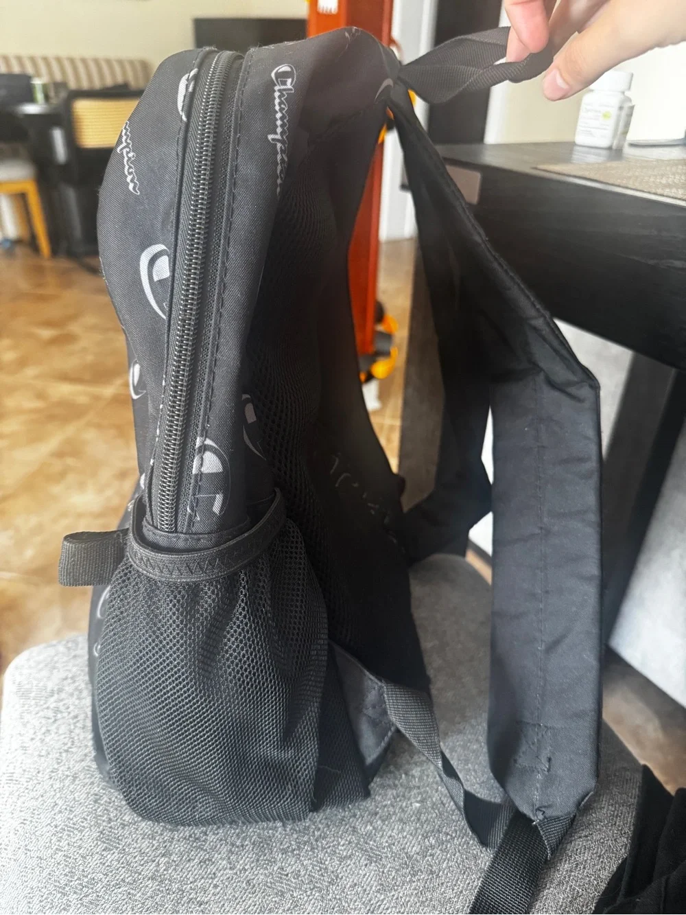 Champion Black Backpack with White Logo Print